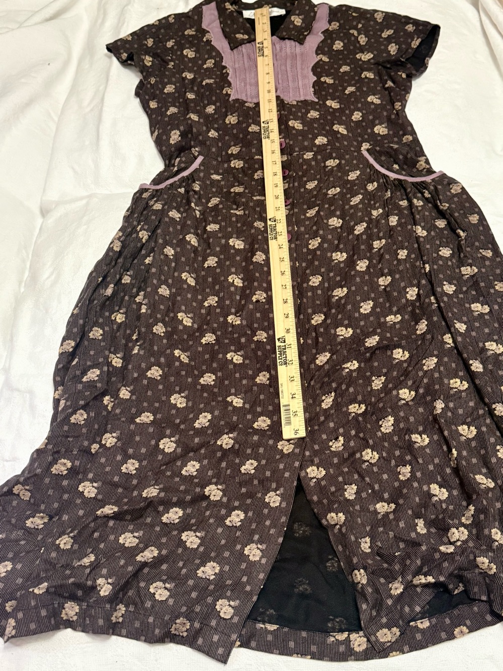 VTG 90s Hopeless Romantic Brown Floral Prairie Midi Dress M Pockets Button Front - Picture 10 of 16